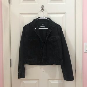 BDG black cropped denim trucker jacket
